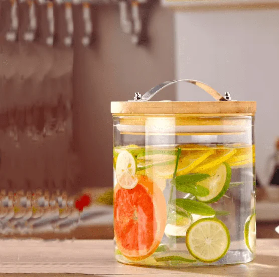 Glass Dispenser with Wooden Stand